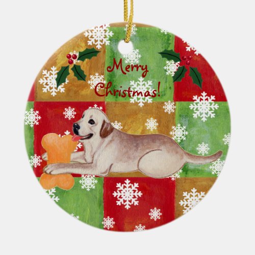 Personalized Yellow Labrador Christmas Mosaic Ceramic Ornament