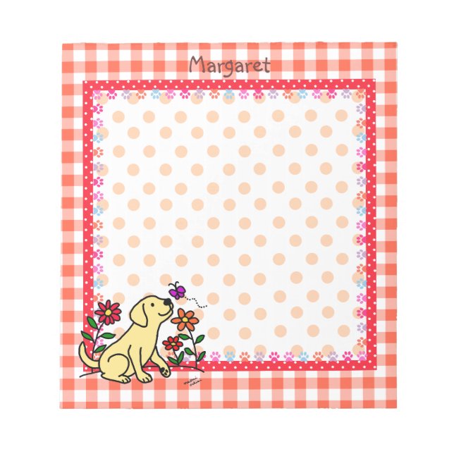 Personalized Yellow Labrador & Green Notepad (Front)