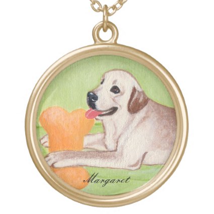 Personalized Yellow Labrador on the Green Couch Gold Plated Necklace