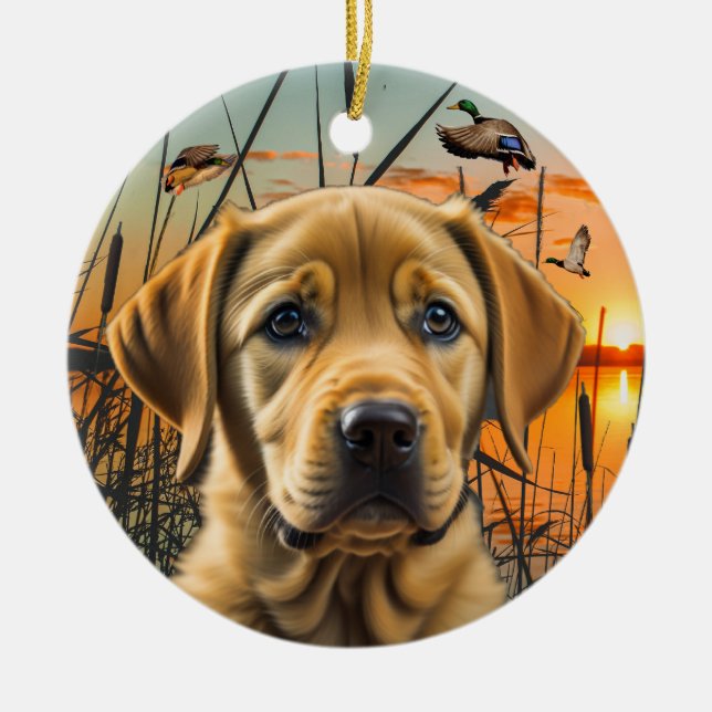 Personalized Yellow Labrador Puppy  Ceramic Ornament (Front)