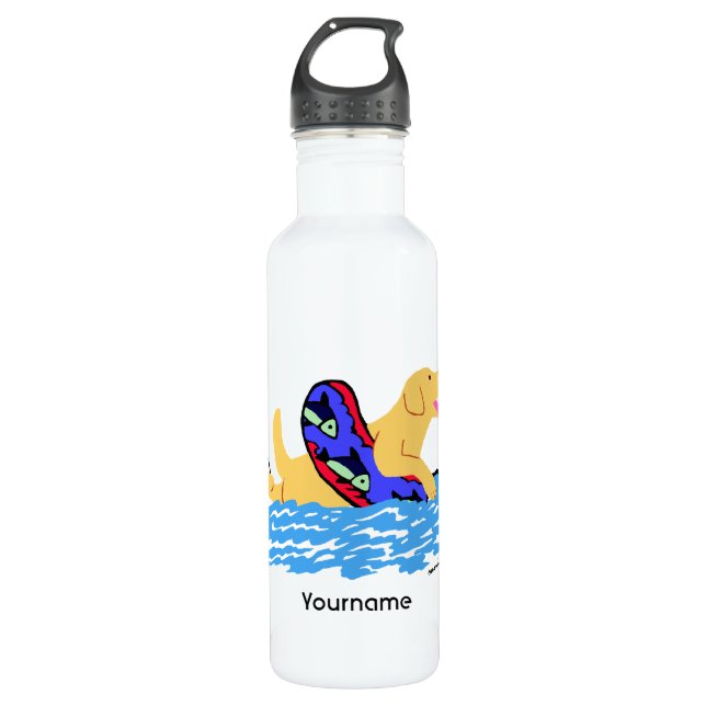 Personalized Yellow Labrador Swimming Water Bottle (Front)