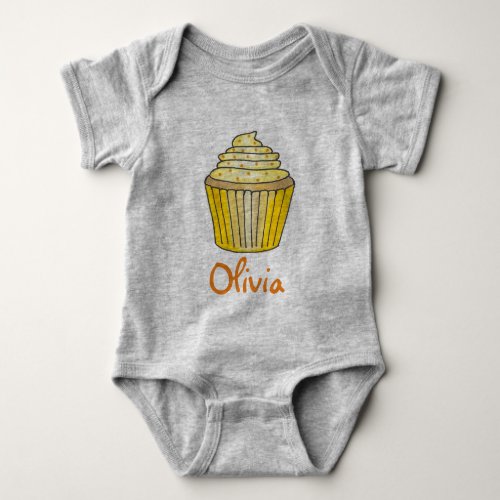 Personalized Yellow Lemon Cupcake Sprinkles Cake Baby Bodysuit