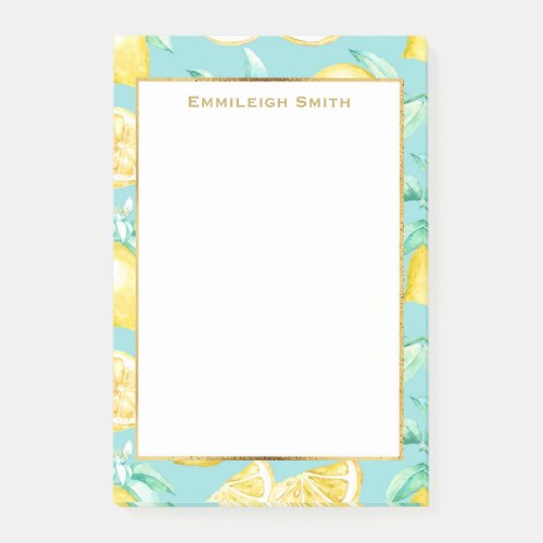 Personalized Yellow Lemons on Light Blue Post_it Notes