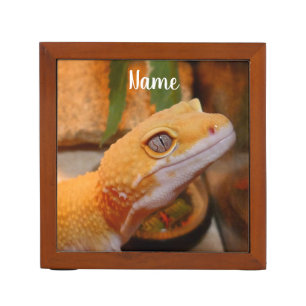 Personalized Yellow Leopard Gecko Lizard Desk Organizer