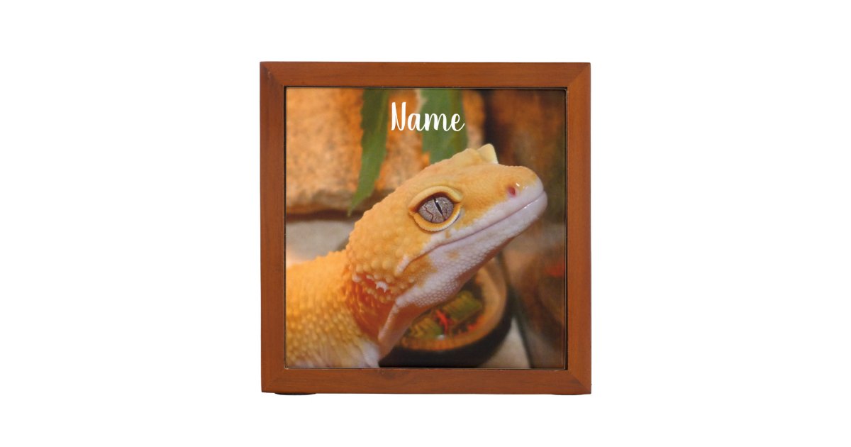 Personalized Yellow Leopard Gecko Lizard Desk Organizer | Zazzle