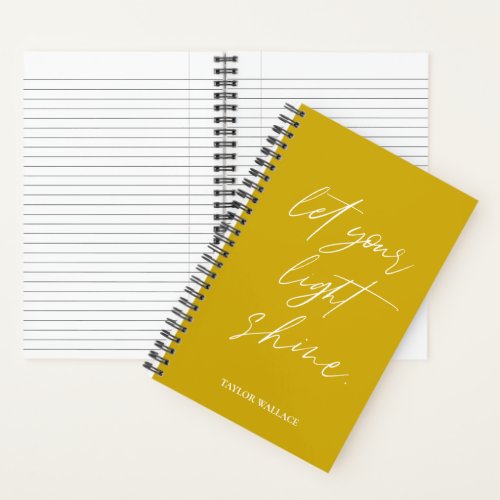 Personalized yellow Let Your Light Shine quote Notebook