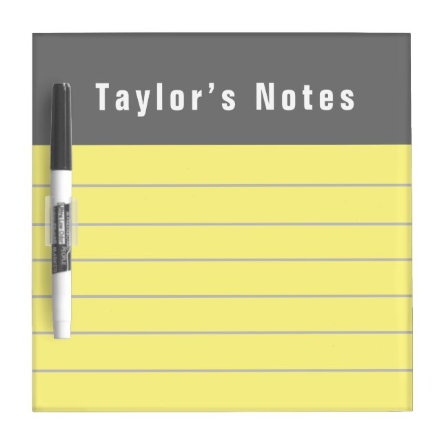 Personalized Yellow Lined Faux Sticky Note Pad Dry Erase Board (Front)