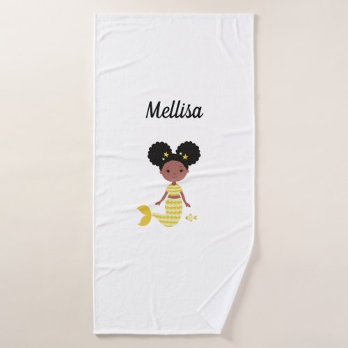 Personalized yellow mermaid bath towel 