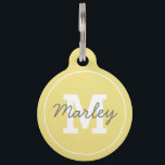 Personalized Yellow Monogram Pet Name Pet ID Tag<br><div class="desc">Modern pet ID tags featuring a yellow background,  your dogs initial,  name and your phone number on the back.</div>