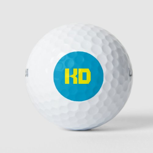 Personalized Yellow Monogram Simple Elegant Blue Golf Balls