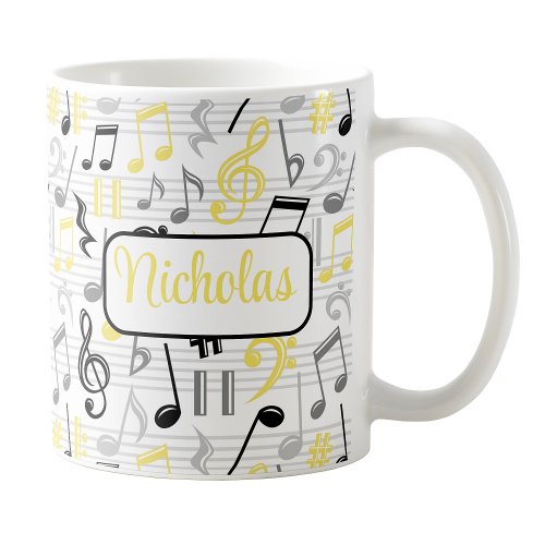 Personalized Yellow Music Pattern Mug