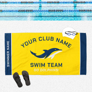 Personalized Yellow Navy Swim Team Swimmer Name Beach Towel