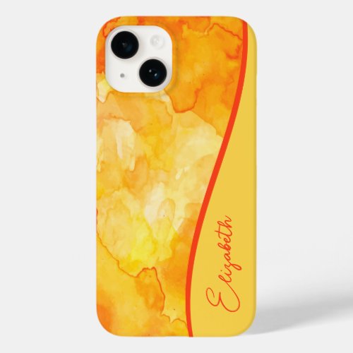 Personalized Yellow Orange Watercolor Case_Mate iPhone 14 Case