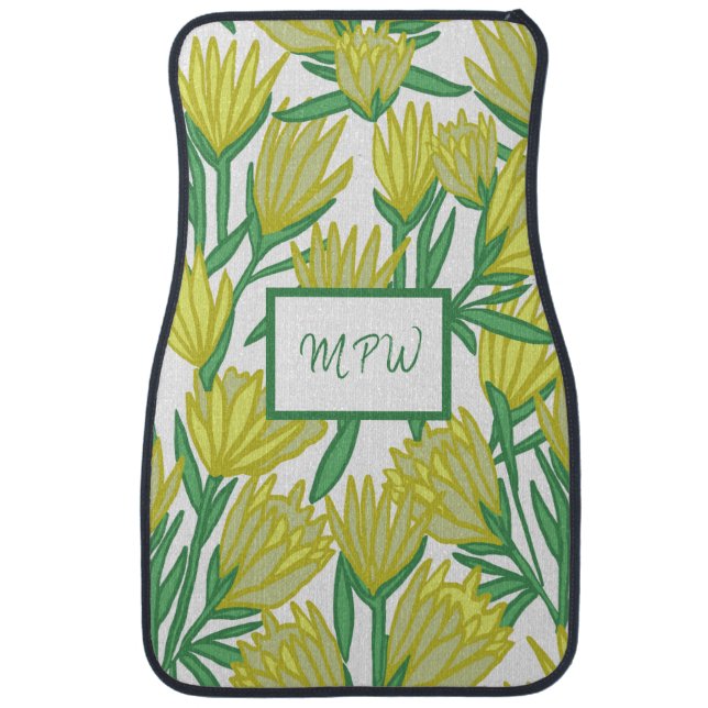 Personalized Yellow Original Art Floral Design  Car Floor Mat (Front)