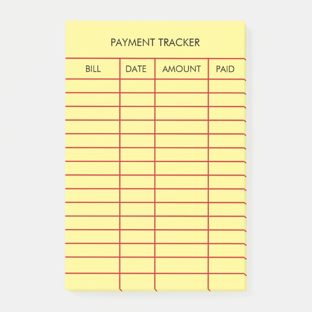 Personalized Yellow Payment Tracker  Post-it Notes (Front)