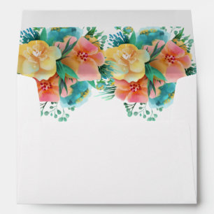 Personalized Yellow Peach Pink Floral Watercolor Envelope