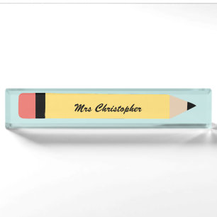 Personalized yellow Pencil Teacher  Desk Name Plate