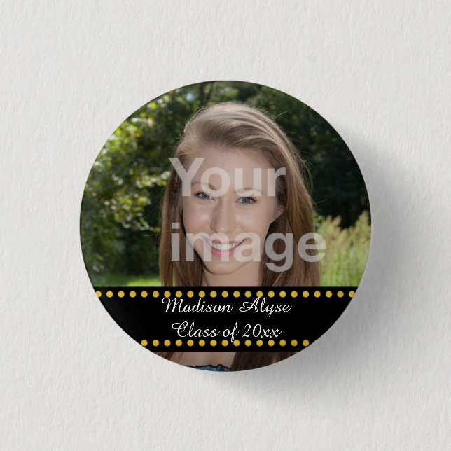 Personalized Yellow Photo Graduation Year Button (Front)