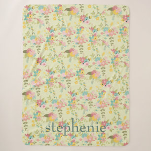 Personalized Yellow Pihk Green Florals Sherpa Blanket