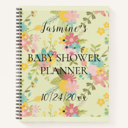 Personalized Yellow Pink Green Florals Baby Shower Notebook