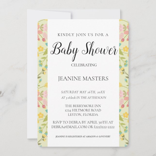 Personalized Yellow Pink Green Florals Invitation (Front)