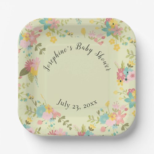 Personalized Yellow Pink Green Florals Paper Plates