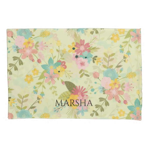 Personalized Yellow Pink Green Florals Pillow Case