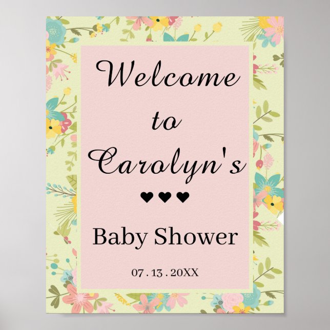 Personalized Yellow Pink Green Florals Welcome Poster (Front)