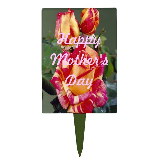 Personalized Yellow Pink Roses Cake Pick (Front)