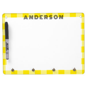 Personalized Yellow Plaid  Dry Erase Board With Keychain Holder