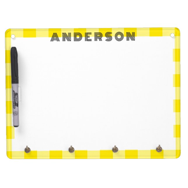 Personalized Yellow Plaid  Dry Erase Board With Keychain Holder (Front)