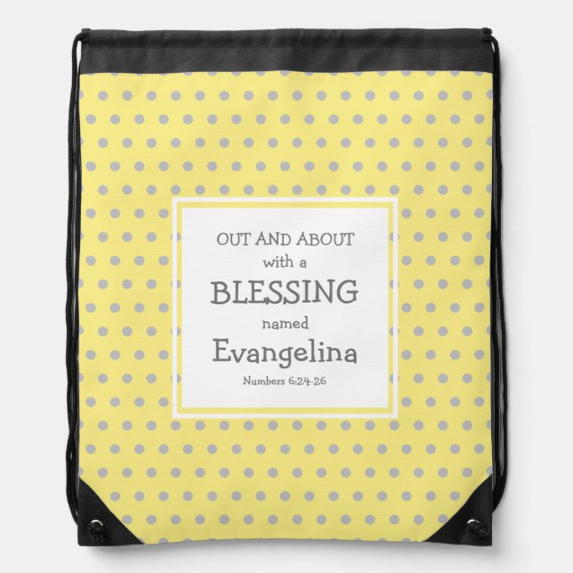 Personalized Yellow Polka Dot Baby Drawstring Bag (Front)
