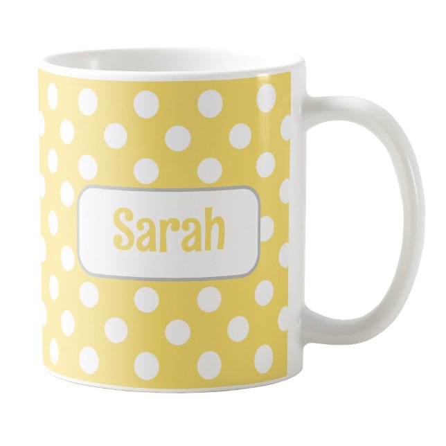 Personalized Yellow Polka Dot Mug (Personalized Yellow Polka Dot Mug at Amy's Coffee Mugs on Zazzle. )