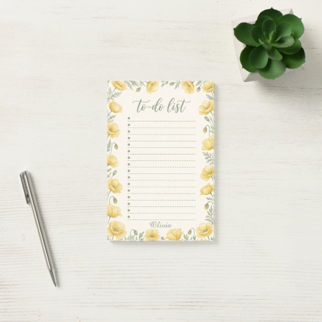 Personalized Yellow Poppy To Do List Notepad (Office)