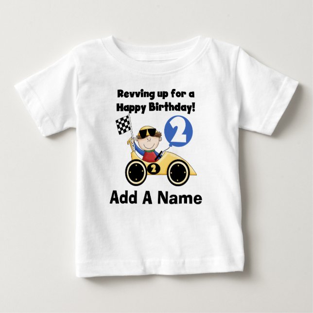 Personalized Yellow Race Car 2nd Birthday Tshirt (Front)