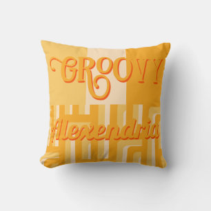 Personalized Yellow Retro Geometric Throw Pillow