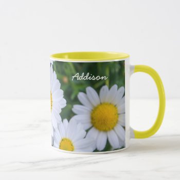 Personalized Yellow Ringer Mug With Daisy by online_store at Zazzle