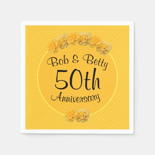 Personalized Yellow Rose 50th Anniversary Napkins