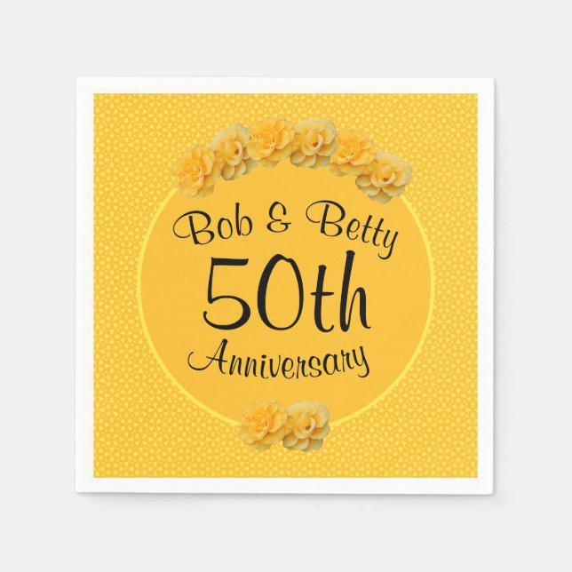 Personalized Yellow Rose 50th Anniversary Napkins (Front)