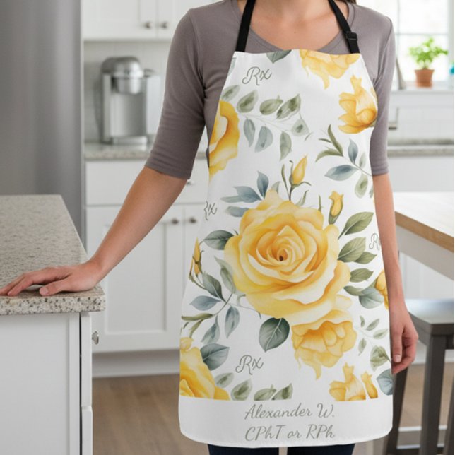 Personalized Yellow Rose & RX Pharmacy Apron (Creator Uploaded)