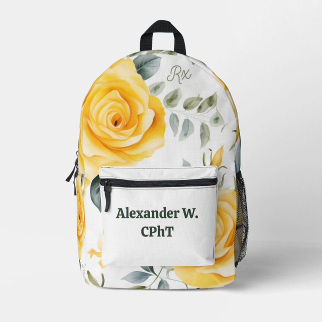 Personalized Yellow Roses and RX Symbol Backpack (Front)