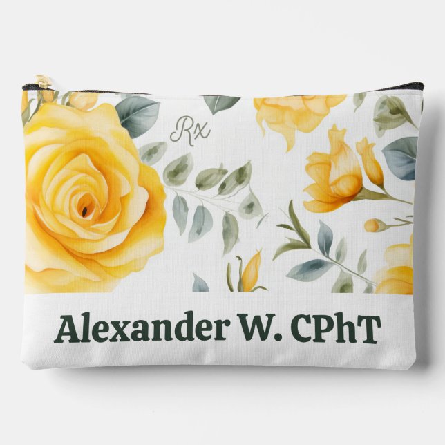 Personalized Yellow Roses and RX Symbol Backpack Accessory Pouch (Front)