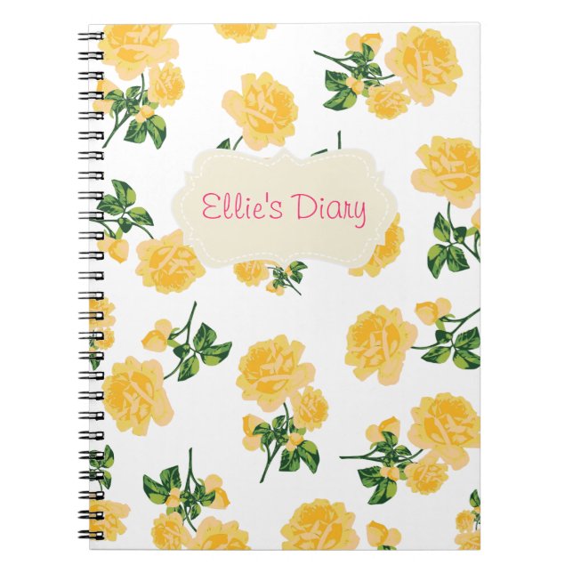 Personalized yellow roses white notebook (Front)