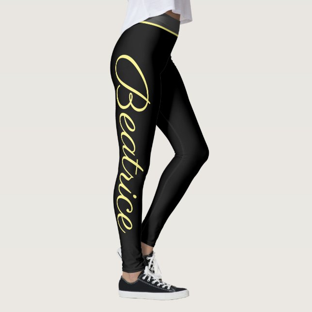 Personalized yellow script yoga fitness and gym leggings (Right)