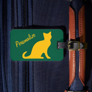 Personalized yellow sitting cat silhouette travel luggage tag