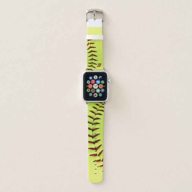 Personalized yellow softball ball apple watch band (Front)