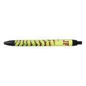 Personalized yellow softball ball black ink pen (Front)