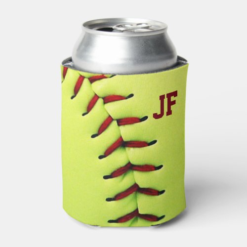 Personalized yellow softball ball can cooler
