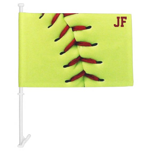 Personalized yellow softball ball car flag