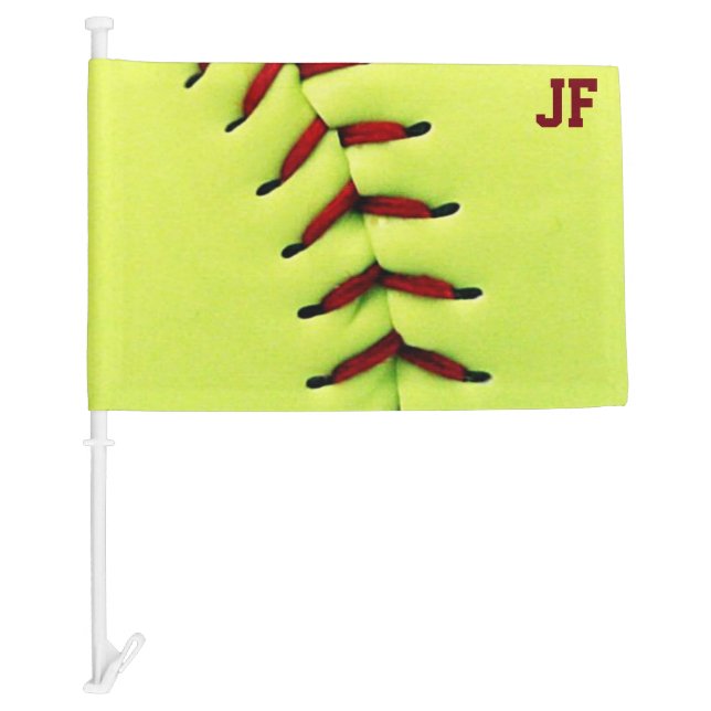Personalized yellow softball ball car flag (Front)